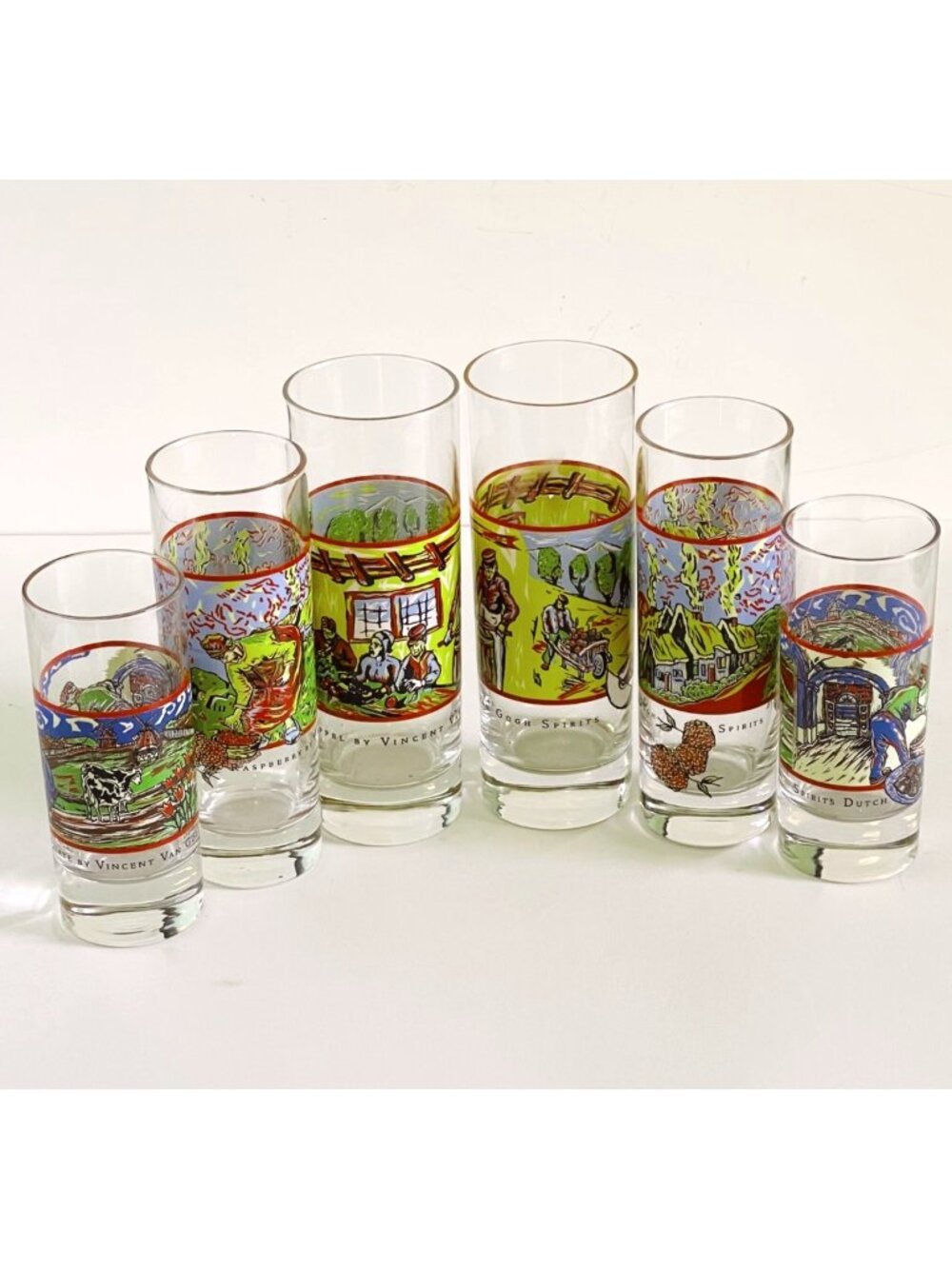 Vintage Vincent Van Gogh Spirits Art Glass Set (6) Painted Pristine Graduated